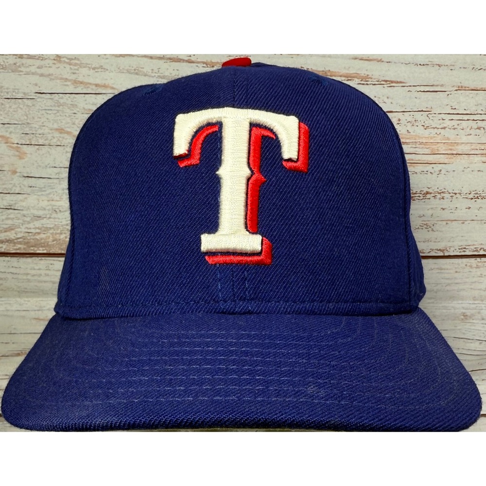 Vintage New Era Texas Rangers Hat 7 1/4 Diamond Collection USA Made Blue Fitted